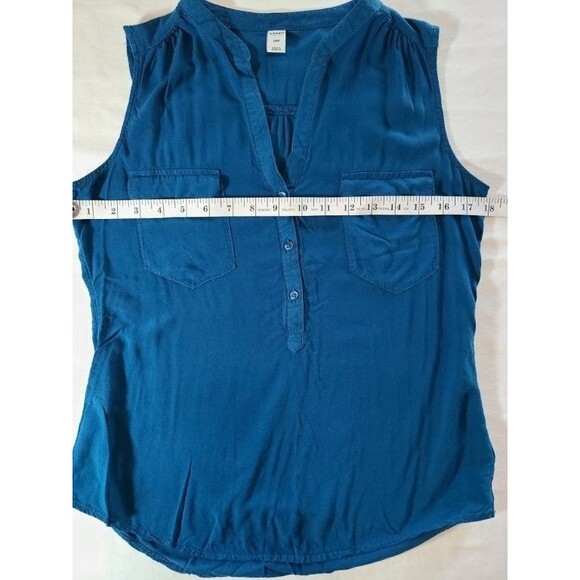 Old Navy Teal Sleeveless V-Neck Tank Top Size S Rayon Button Front Blouse - Picture 5 of 6